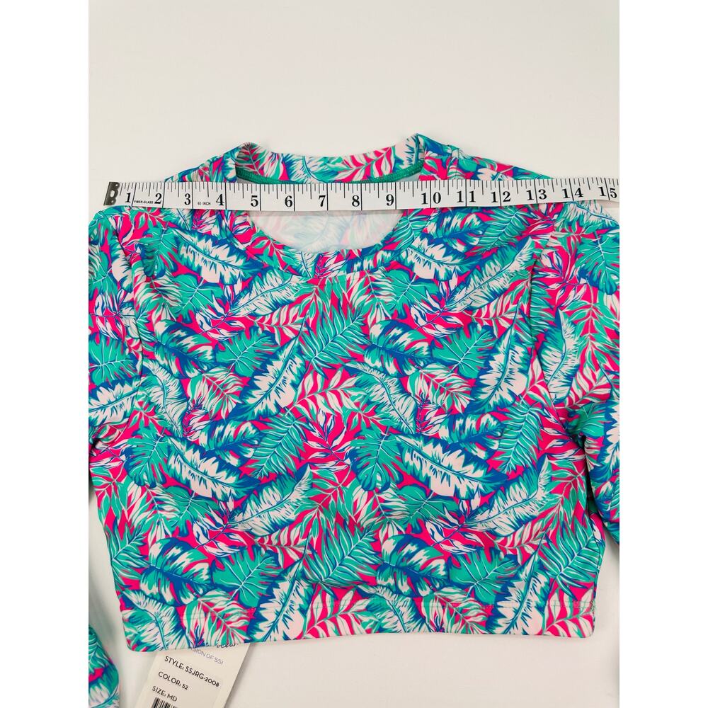 NWT Poetry in Ocean Tropical Long Sleeve Bikini Set Bright Palm Juniors Size M - Picture 6 of 11